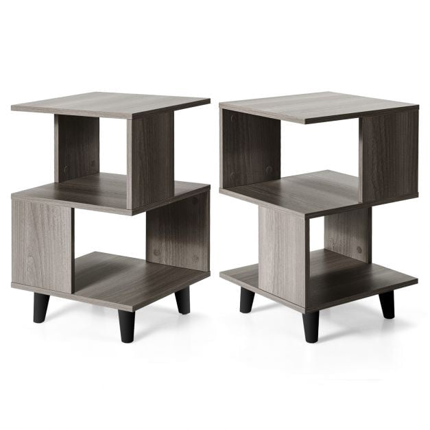 2-Piece Modern Nightstand Set, 2-Tier, Solid Wood Legs