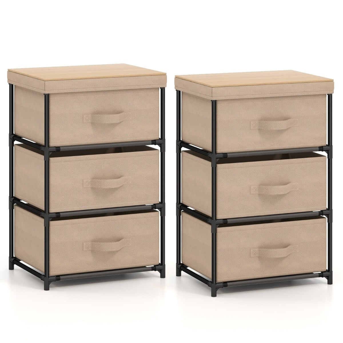2-Piece Nightstand Set with Fabric Drawers, Metal Frame