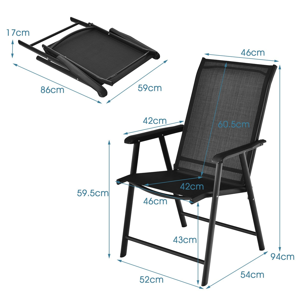 2-Piece Outdoor Folding Chairs, Black, Weatherproof Fabric