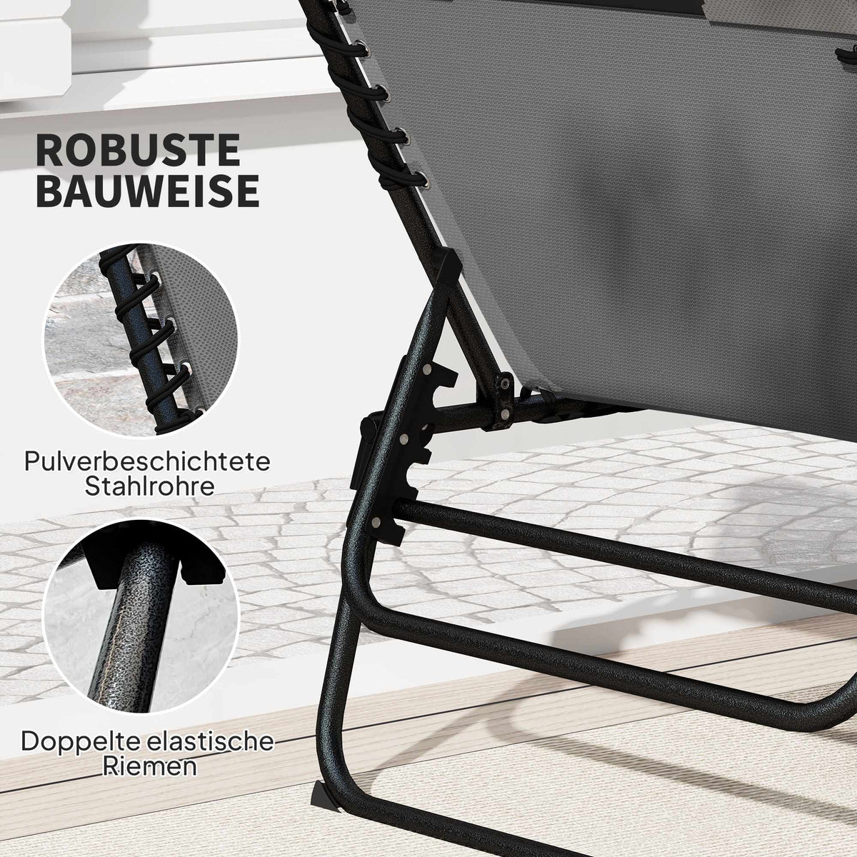 2-Piece Outdoor Sun Lounger Set, Adjustable Steel Frame