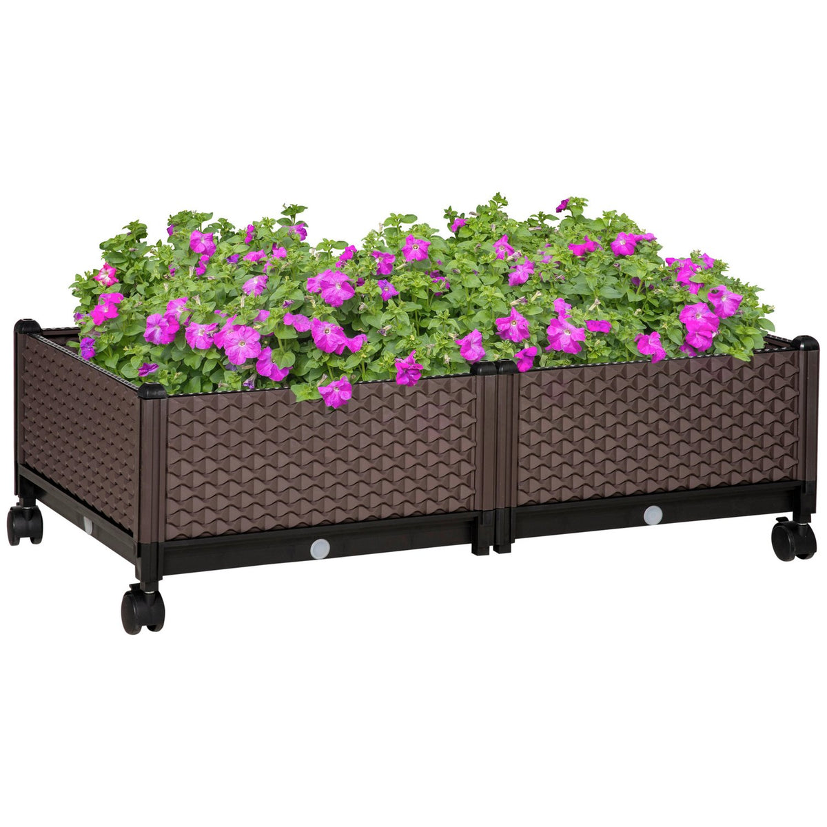 2-Piece Raised Bed With Wheels Diy Plant Box Set With Drain, Cold Frame Flower Box Made Of Plastic, Brown