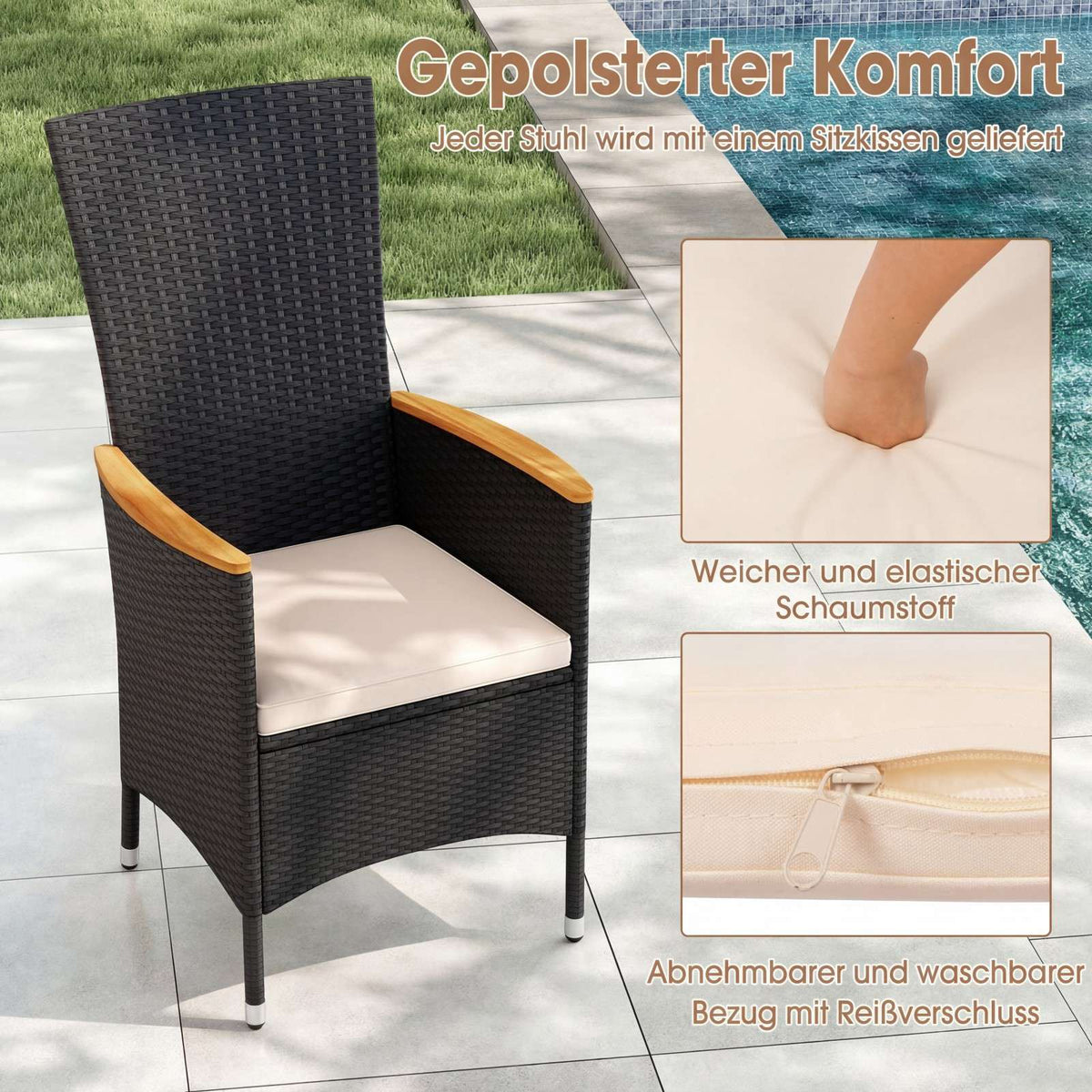 2-Piece Rattan Garden Chairs with Cushions, Beige, 180kg Capacity