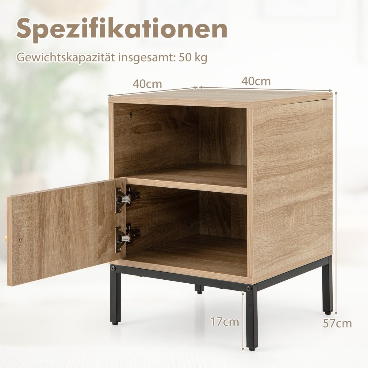 2-Piece Rattan Nightstand Set with Shelf & Cabinet