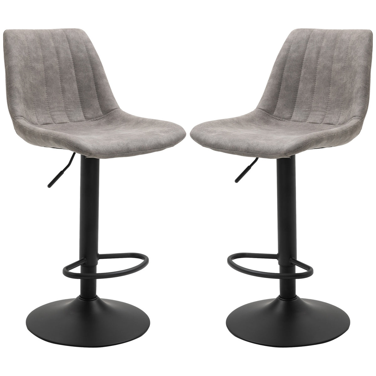2-Piece Retro Bar Stools, Grey Microfiber, Adjustable Height