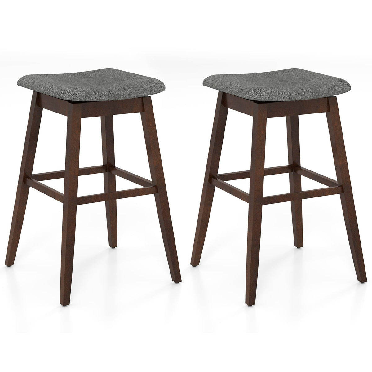 2-Piece Swivel Bar Stool Set with Footrest, Linen Upholstery