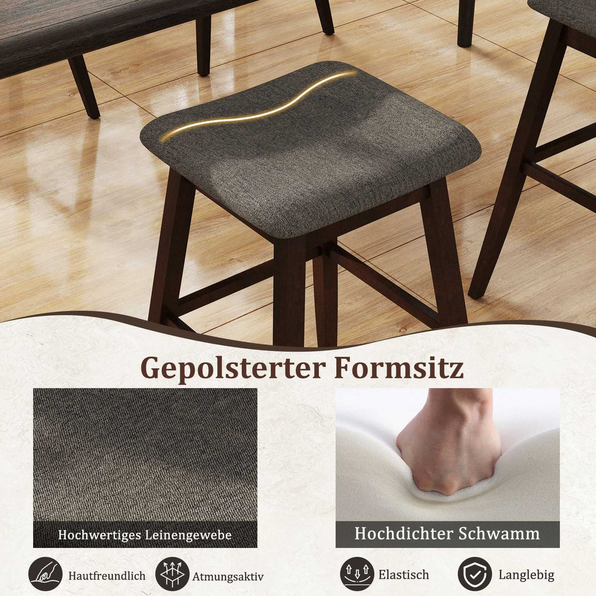 2-Piece Swivel Bar Stool Set with Footrest, Linen Upholstery
