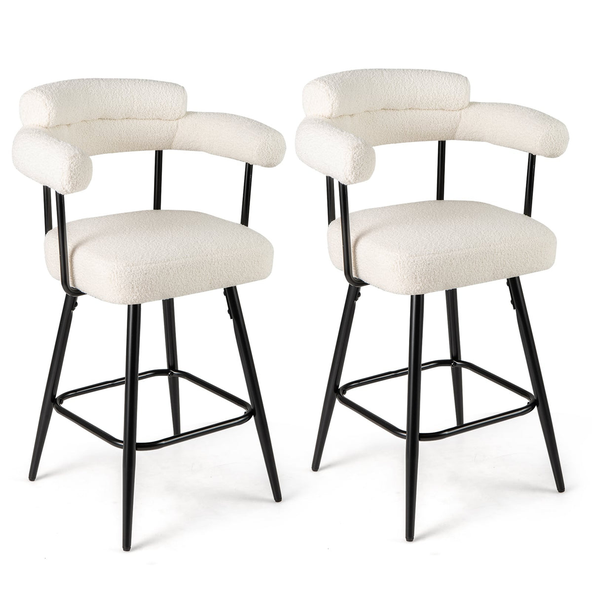 2-Piece White Swivel Bar Stools, 360 Rotating Seats