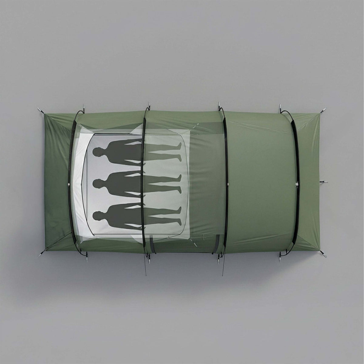 2-Room Tunnel Tent with Awning, Waterproof, Green