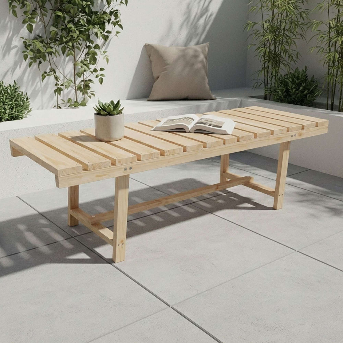 2-Seat Fir Wood Garden Bench for Outdoor Relaxation