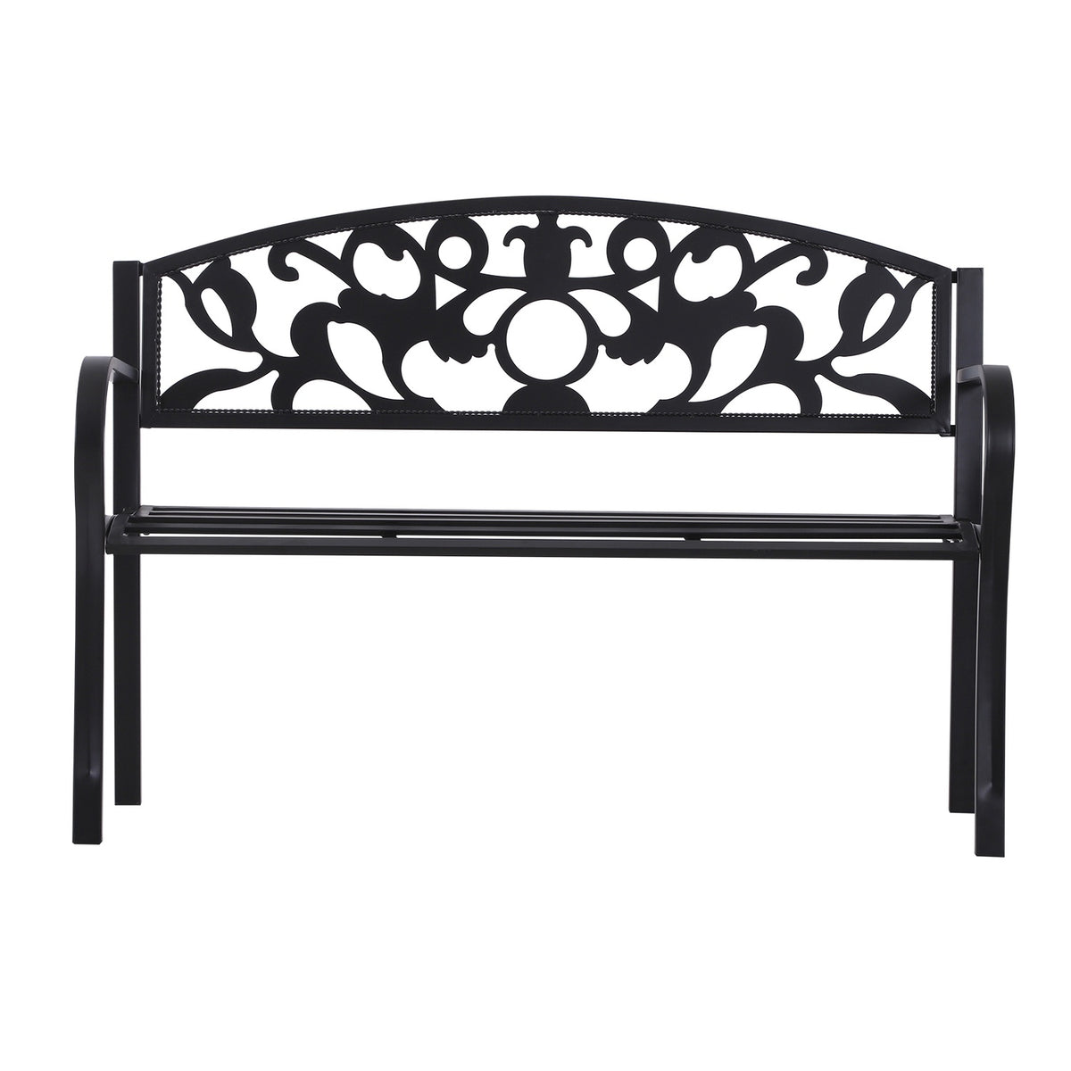 2-Seater Bench Garden Bench Metal Bench With Armrests Country House Style Metal Black 128 X 50 X 91 Cm