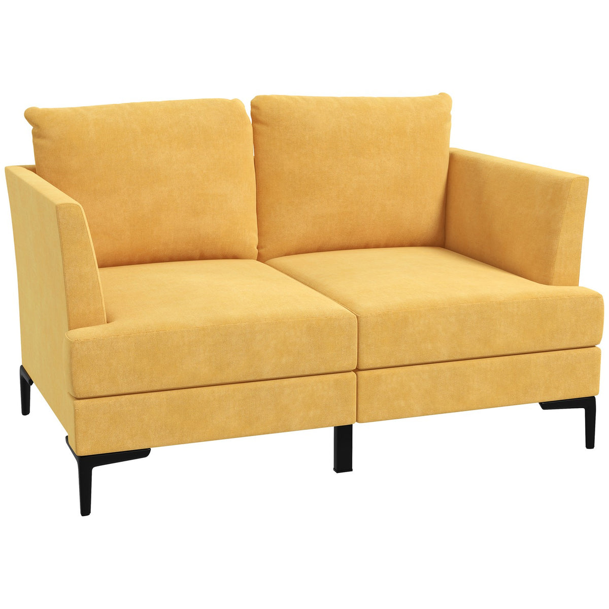 2-Seater Double Sofa In Linen Look, Loveseat In Retro Design, Up To 300 Kg, Yellow, 137X80X87Cm For Living Room