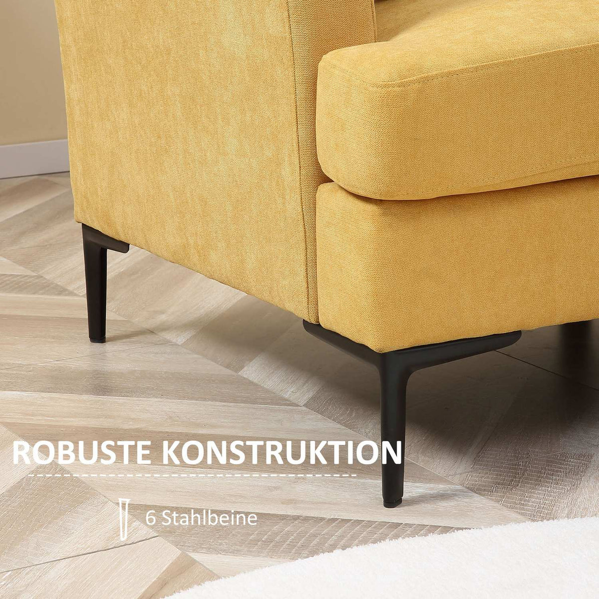 2-Seater Double Sofa In Linen Look, Loveseat In Retro Design, Up To 300 Kg, Yellow, 137X80X87Cm For Living Room