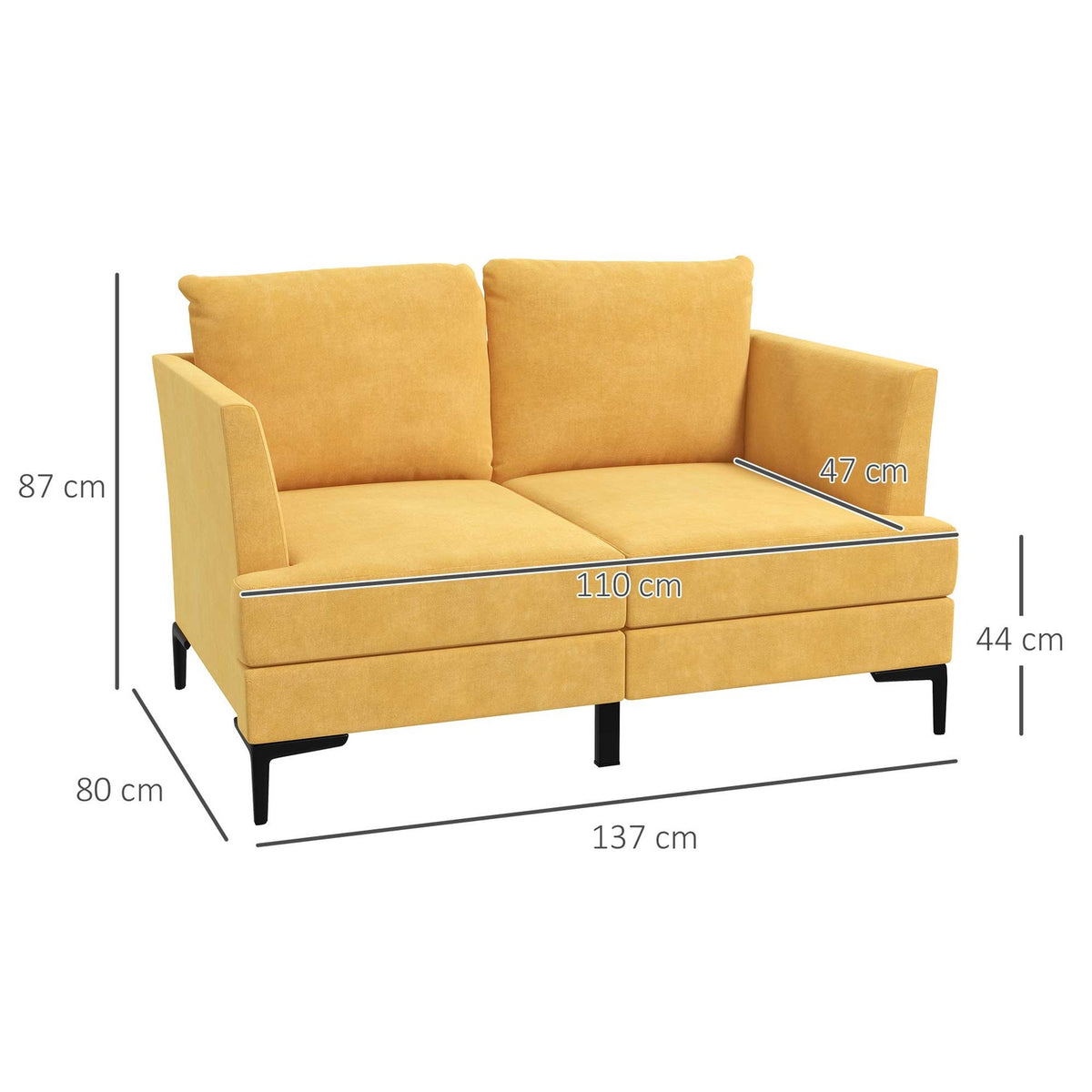 2-Seater Double Sofa In Linen Look, Loveseat In Retro Design, Up To 300 Kg, Yellow, 137X80X87Cm For Living Room
