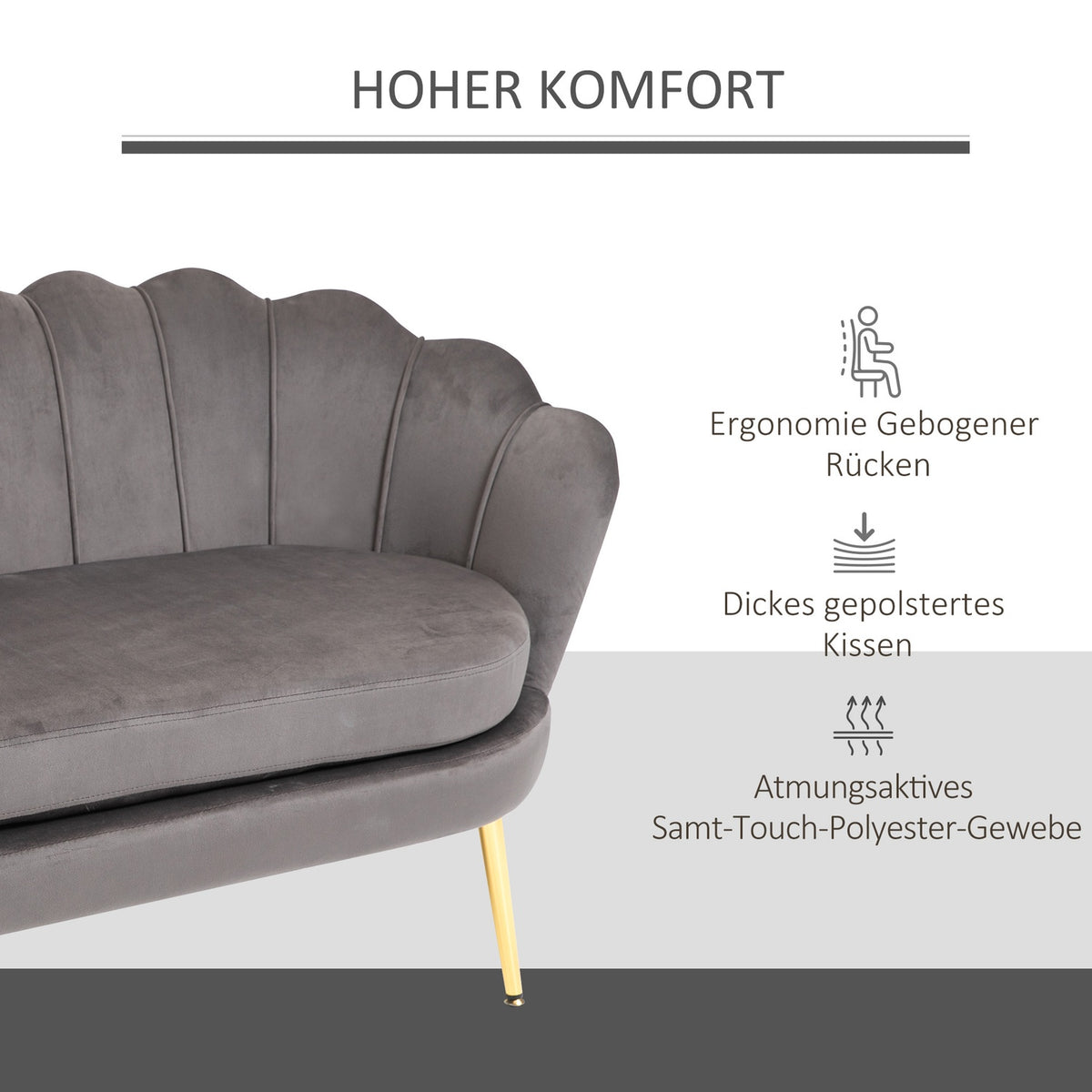 2-Seater Fabric Sofa, Two-Seater Lounge Sofa With Soft, Generous Cushions, Upholstered Sofa, Seating, Upholstered Furniture, Design Sofa, Elegant Velvet Polyester