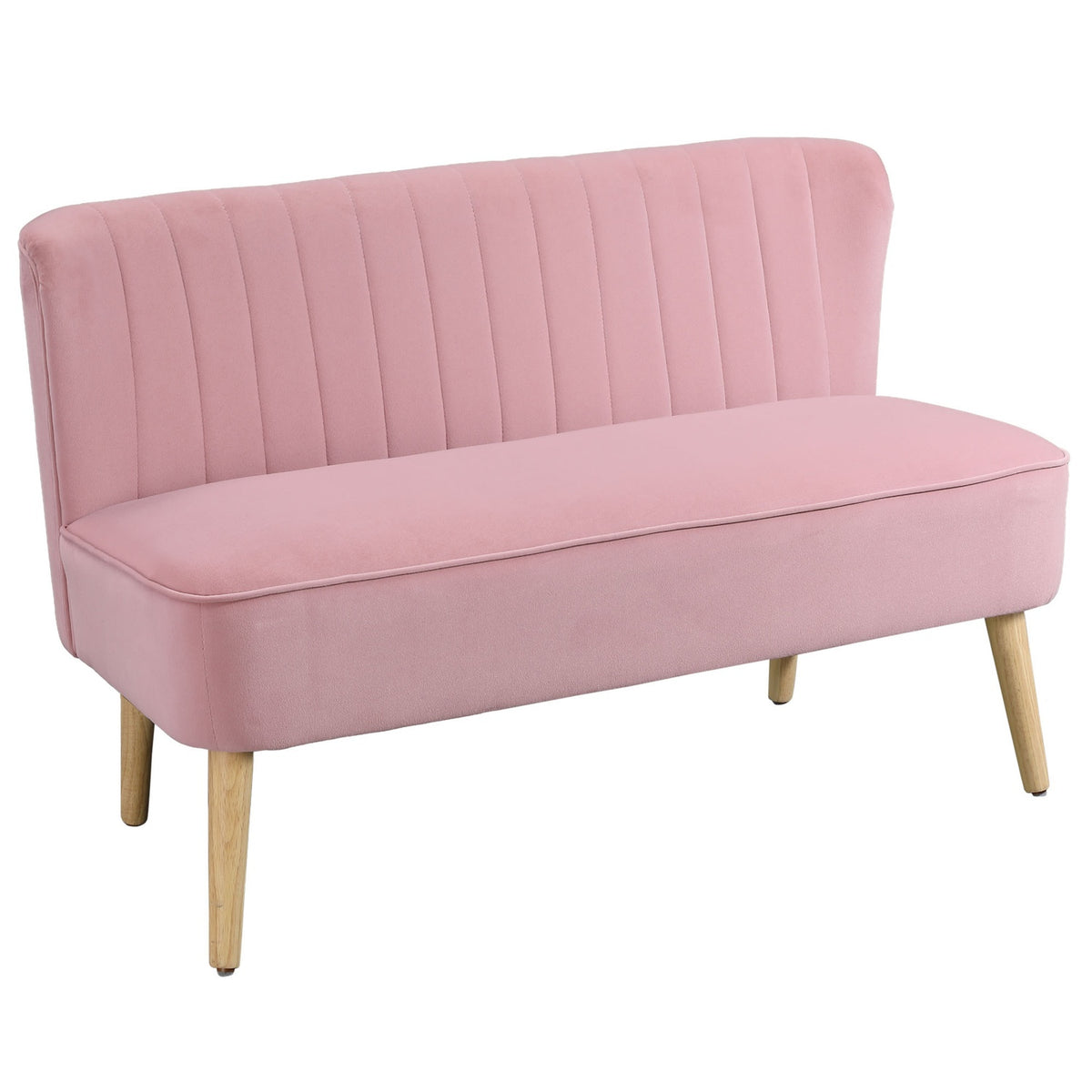 2-Seater Fabric Sofa, Upholstered Sofa, Double Sofa, Seating Furniture, Lounge Sofa, Wood, Foam, Velvet-Like Polyester, Pink, 117 X 56.5 X 77 Cm