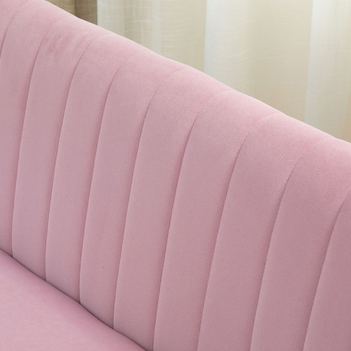 2-Seater Fabric Sofa, Upholstered Sofa, Double Sofa, Seating Furniture, Lounge Sofa, Wood, Foam, Velvet-Like Polyester, Pink, 117 X 56.5 X 77 Cm