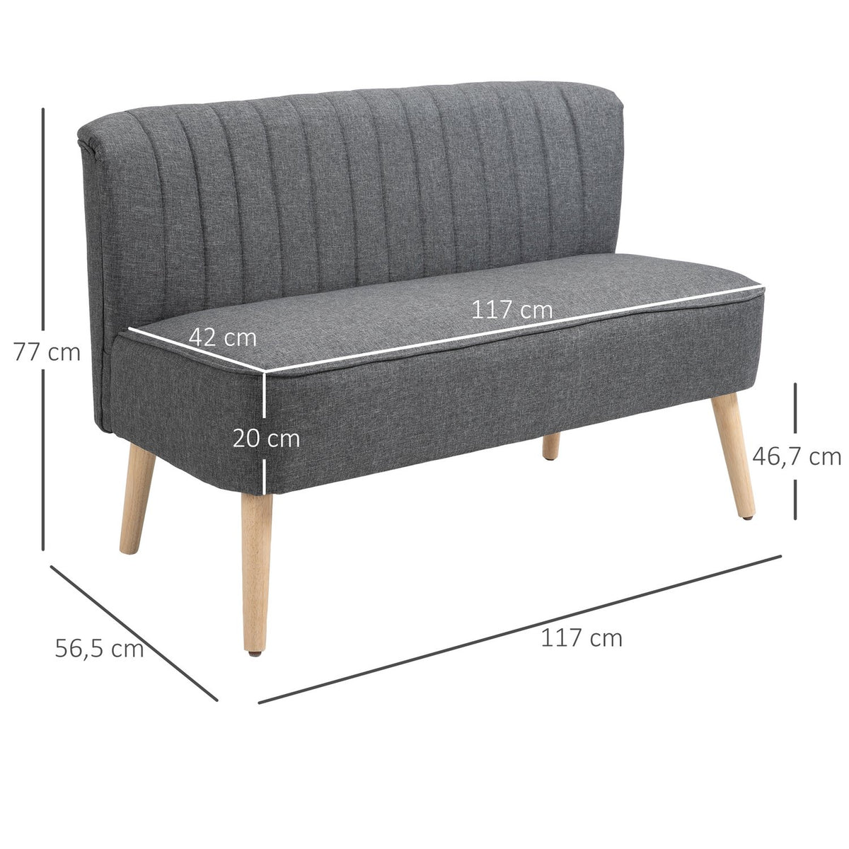 2-Seater Fabric Sofa Upholstered Sofa Seating Lounge Sofa Wood Foam Dark Gray 117 X 56.5 X 77 Cm