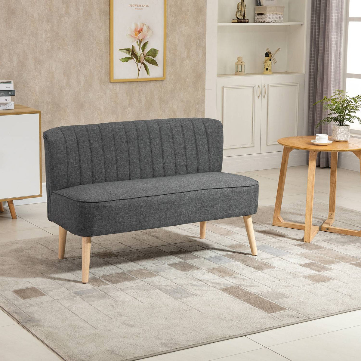 2-Seater Fabric Sofa Upholstered Sofa Seating Lounge Sofa Wood Foam Dark Gray 117 X 56.5 X 77 Cm