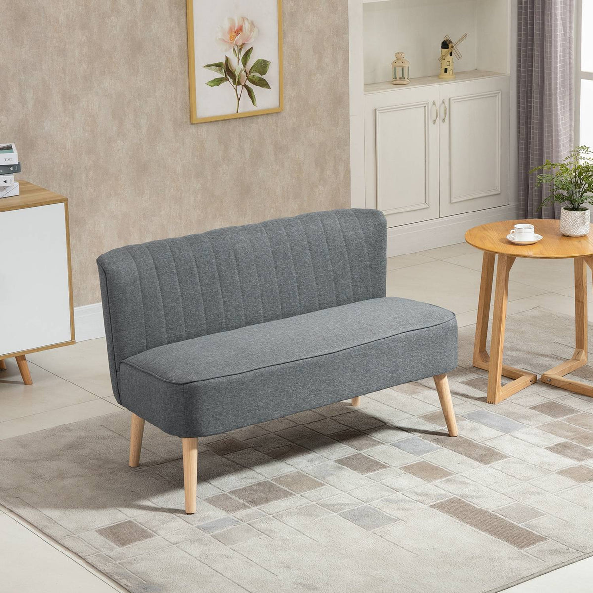 2-Seater Fabric Sofa Upholstered Sofa Seating Lounge Sofa Wood Foam Light Gray 117 X 56.5 X 77 Cm