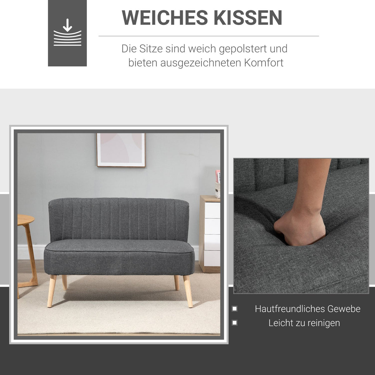 2-Seater Fabric Sofa Upholstered Sofa Seating Lounge Sofa Wood Foam Light Gray 117 X 56.5 X 77 Cm