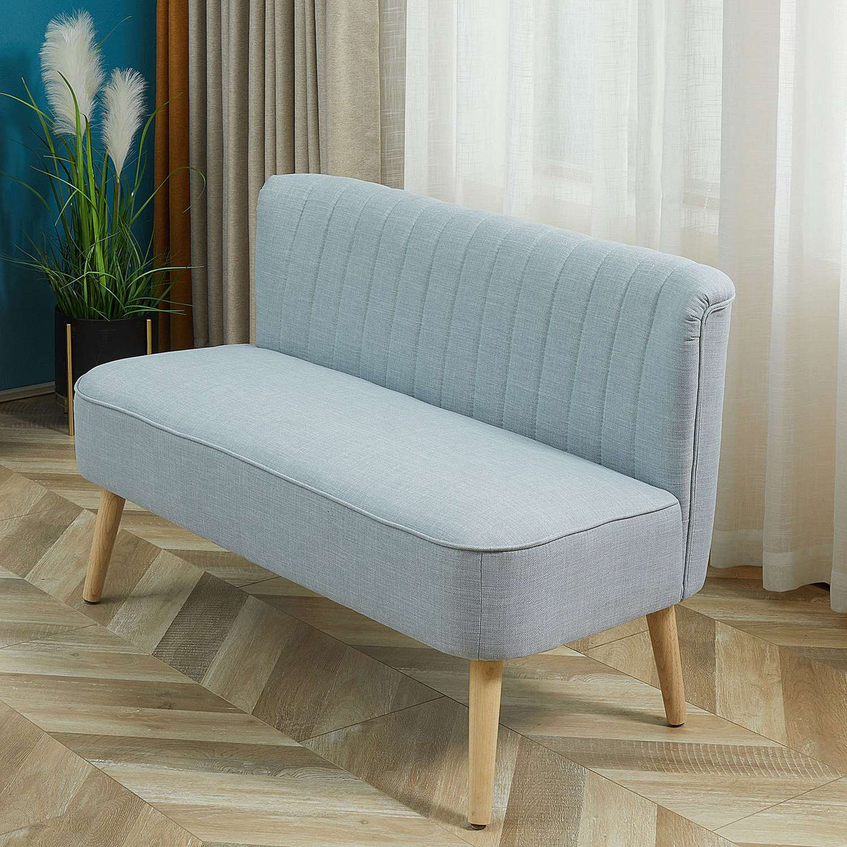 2-Seater Fabric Sofa, Upholstered Sofa, Seating, Lounge Sofa, Wood, Foam, Light Green, 117 X 56.5 X 77 Cm