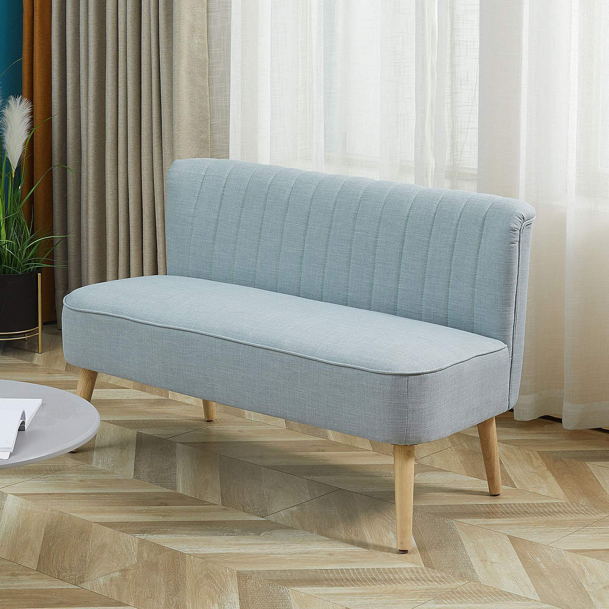 2-Seater Fabric Sofa, Upholstered Sofa, Seating, Lounge Sofa, Wood, Foam, Light Green, 117 X 56.5 X 77 Cm