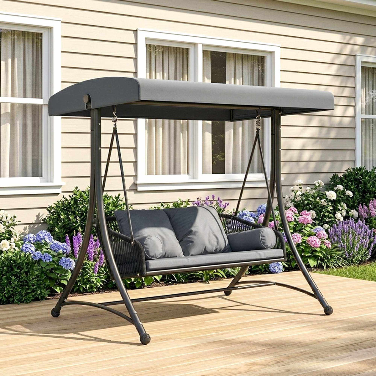 2-Seater Garden Swing with Adjustable Canopy, Dark Grey