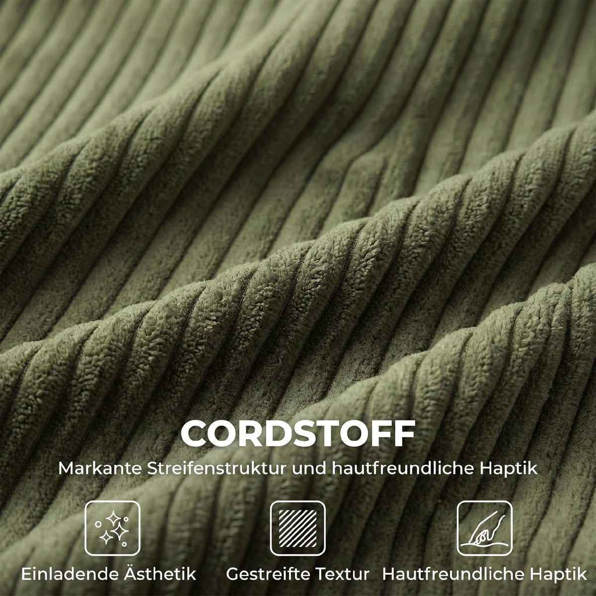 2-Seater Green Corduroy Sofa with Deep Cushioning