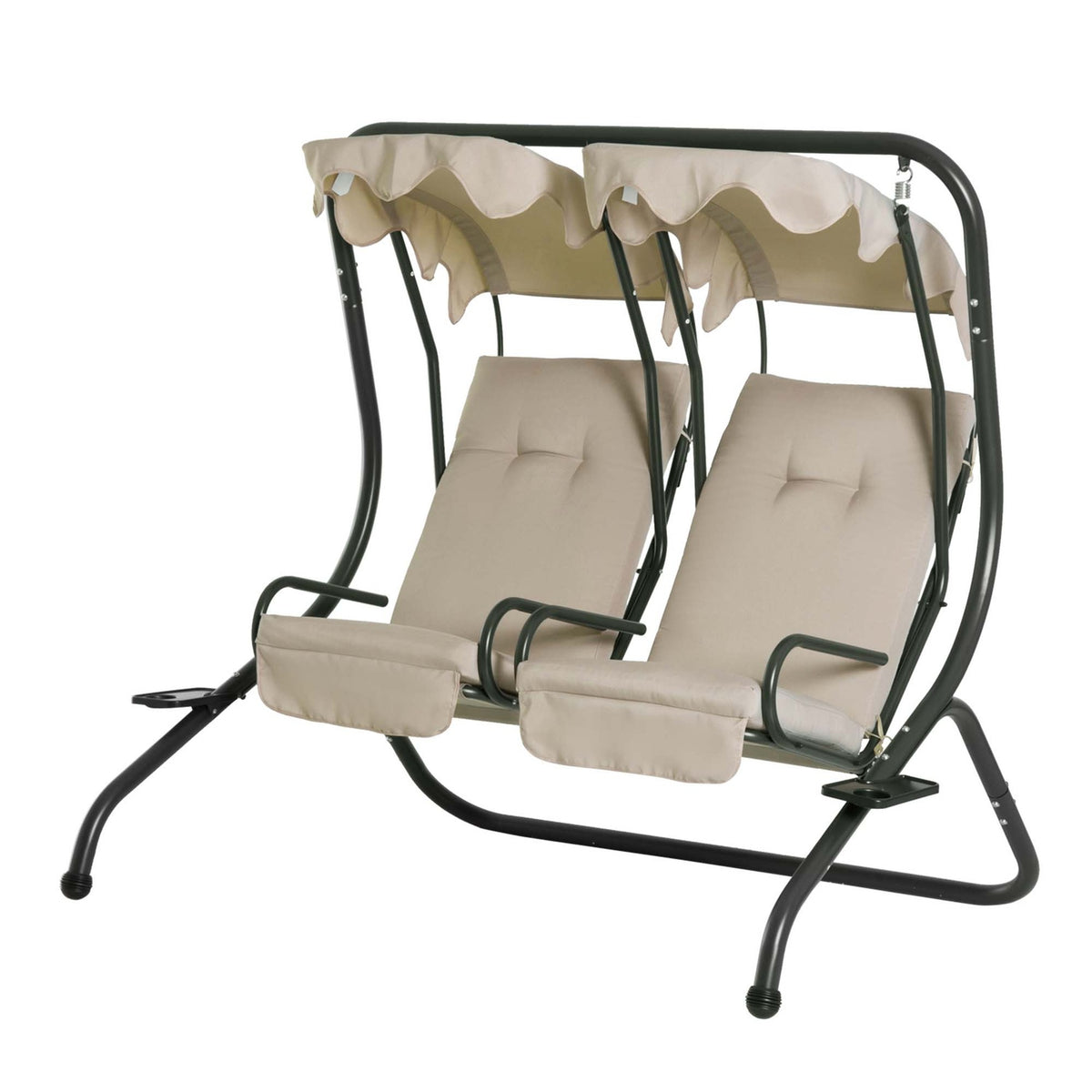 2-Seater Hollywood Swing Garden Swing With Sun Canopy Garden Steel Beige 170 X 136 X 170 Cm