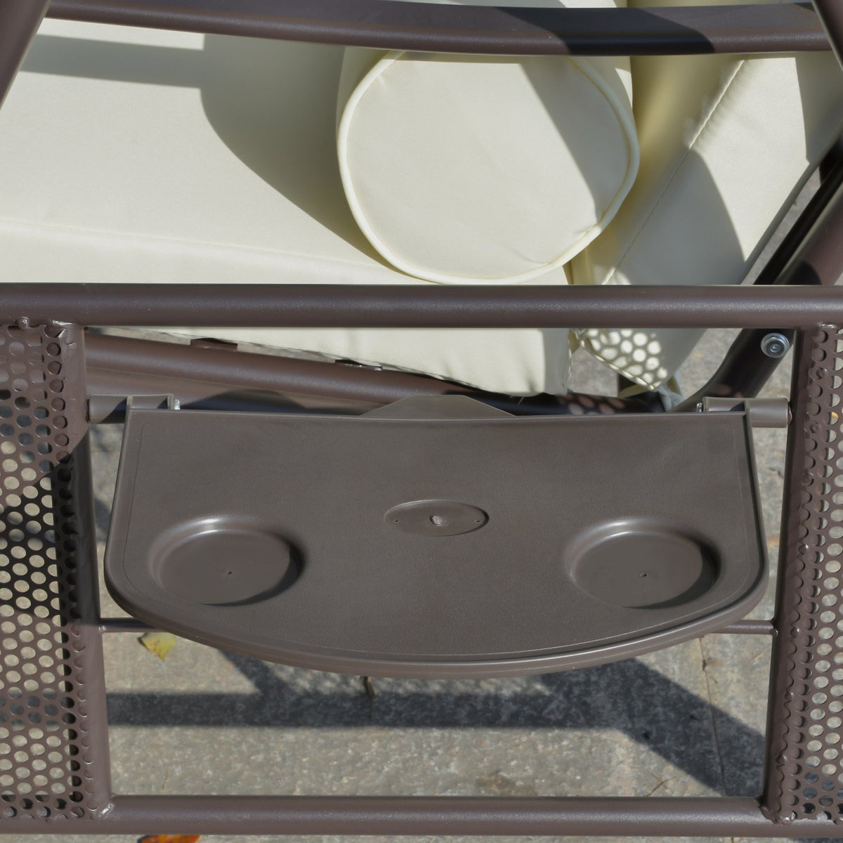 2-Seater Hollywood Swing Garden Swing with Sun Canopy, Cushion & Tray, Metal Frame, Polyester Cover, Beige, 162x118x173cm