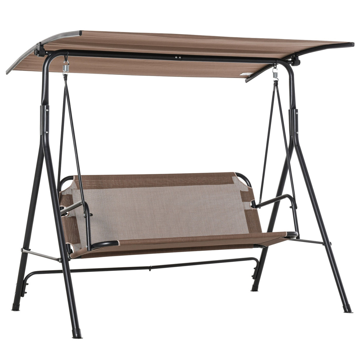 2-Seater Hollywood Swing Rocking Chair Outdoor Garden Lounger Uv-Resistant High-Quality Metal Tube Angle-Adjustable Brown