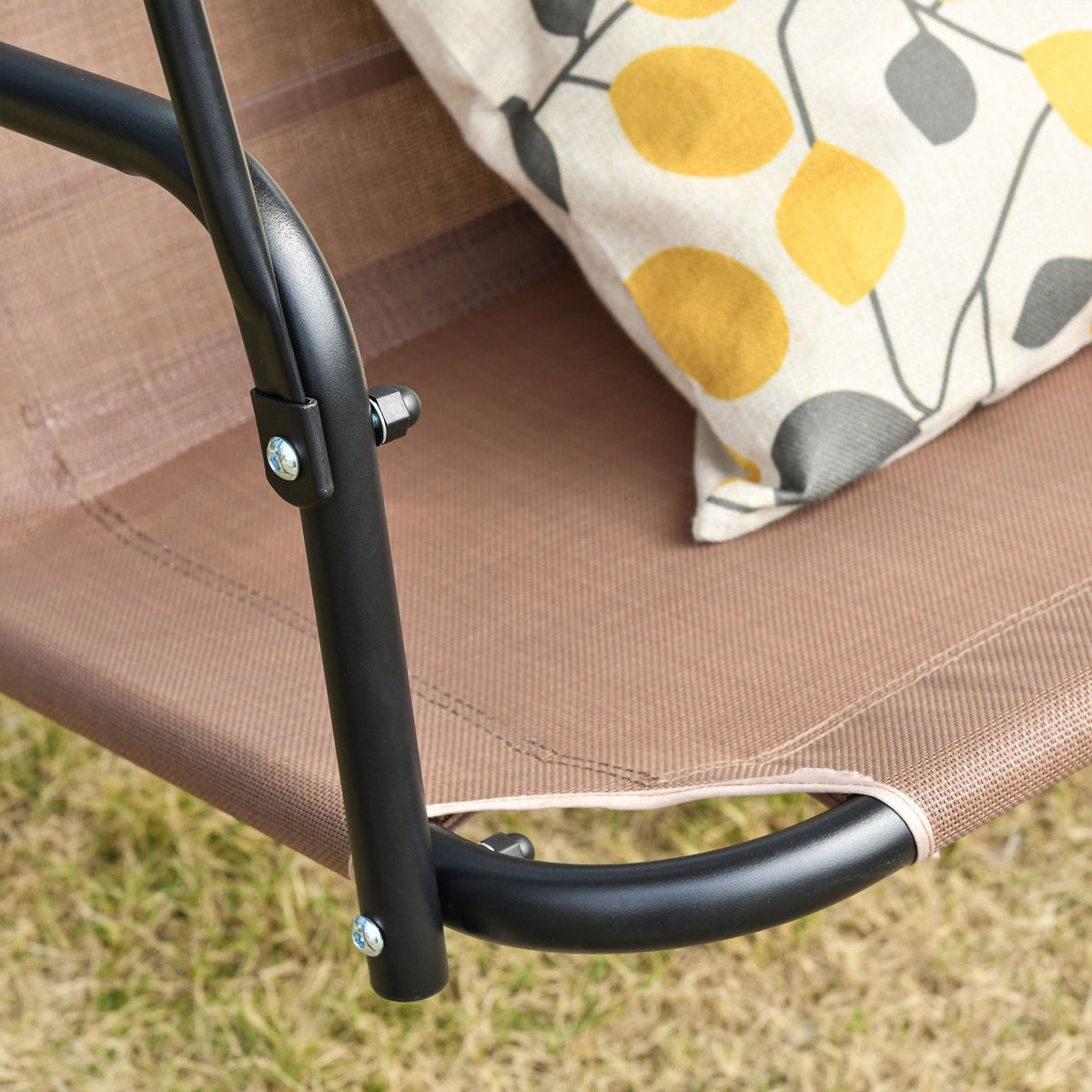 2-Seater Hollywood Swing Rocking Chair Outdoor Garden Lounger Uv-Resistant High-Quality Metal Tube Angle-Adjustable Brown