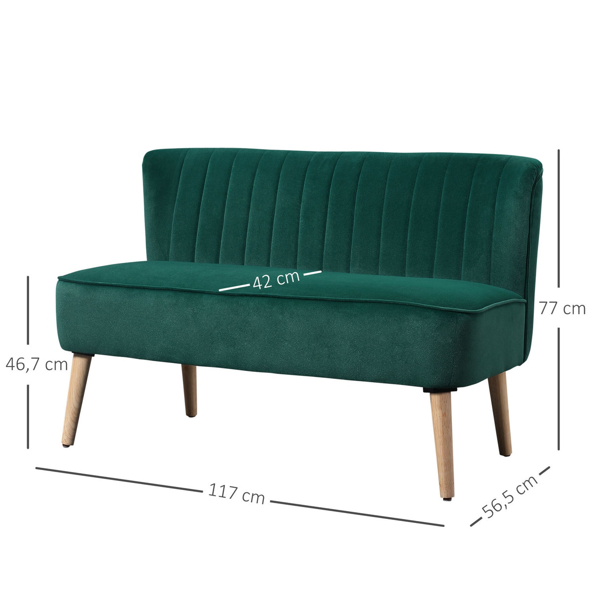 2-Seater Lounge Sofa Two-Seater Sofa Wood Velvet-Like Polyster Foam Dark Green 117 X 56.5 X 77 Cm