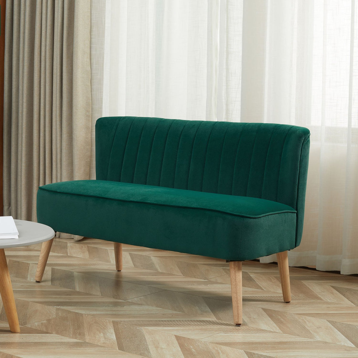 2-Seater Lounge Sofa Two-Seater Sofa Wood Velvet-Like Polyster Foam Dark Green 117 X 56.5 X 77 Cm