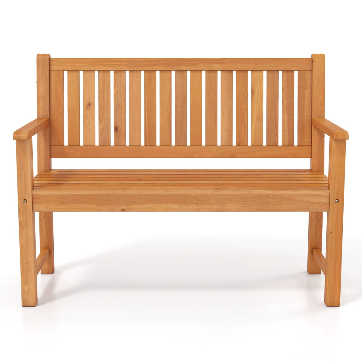 2-Seater Natural Fir Wood Outdoor Bench with Armrests
