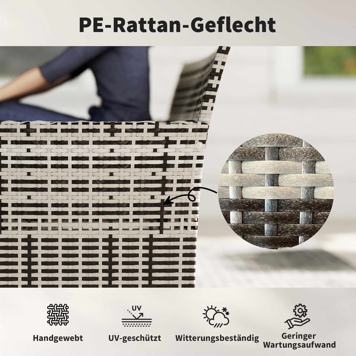 2-Seater Outdoor Rattan Sofa with Cushions, Dark Grey
