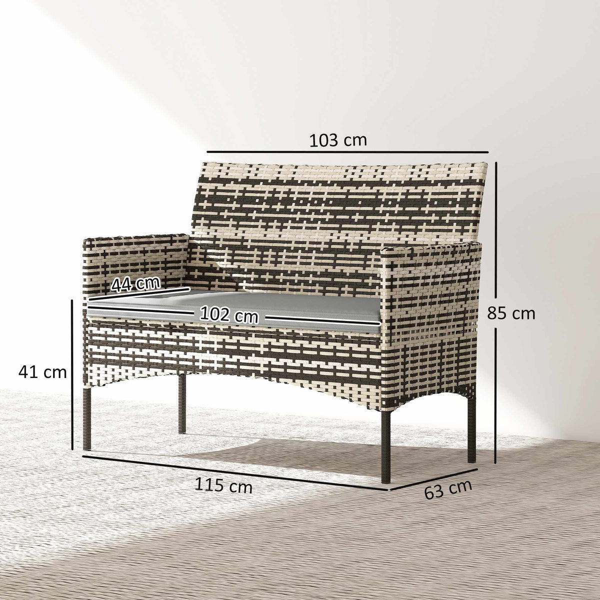 2-Seater Outdoor Rattan Sofa with Cushions, Dark Grey