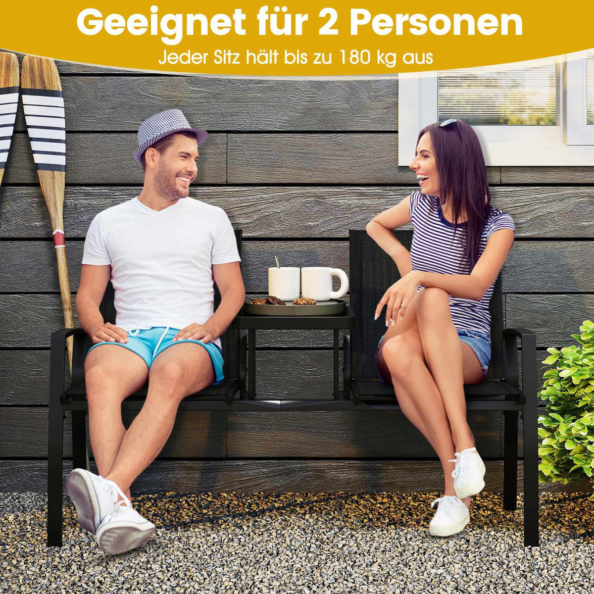 2-Seater Outdoor Sofa with Table, Breathable Fabric