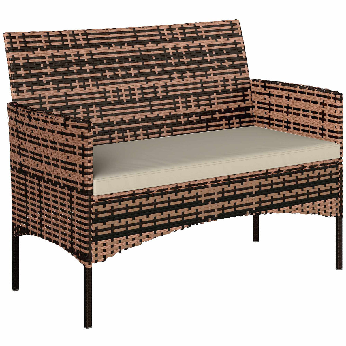 2-Seater Rattan Garden Sofa with Cushions, Khaki/Brown