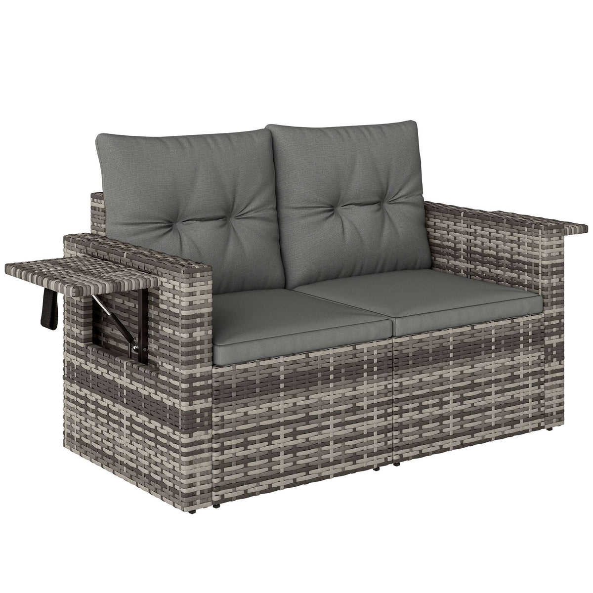 2-Seater Rattan Sofa with Hidden Trays and Cushions