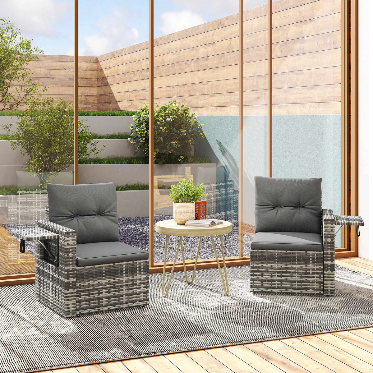 2-Seater Rattan Sofa with Hidden Trays and Cushions