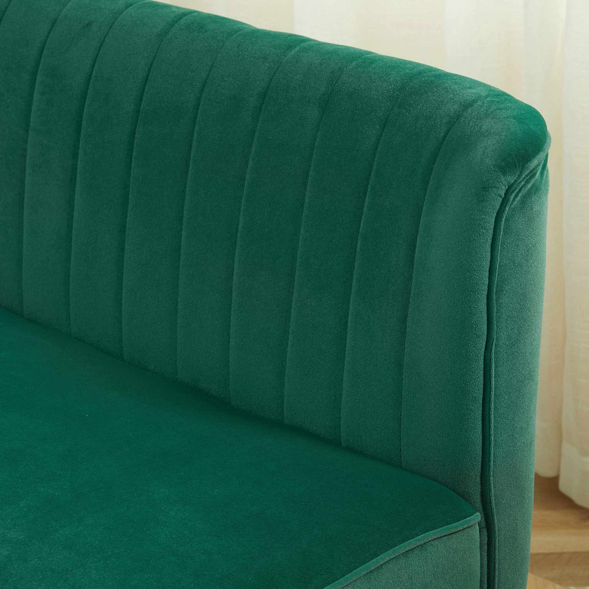 2-Seater Retro Sofa, Dark Green, Wood Legs, 117 cm