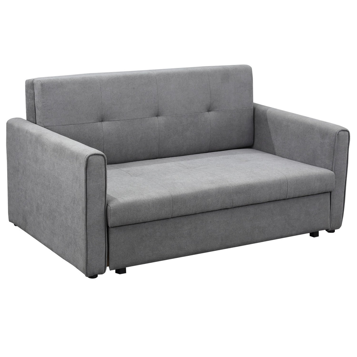2-Seater Sofa Bed With Bed Function, Storage Space & Back Cushion, Polycotton, Wood, Gray, 152X101X81Cm