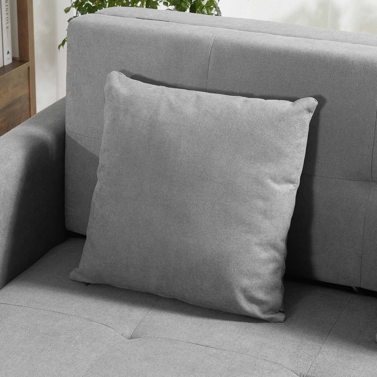 2-Seater Sofa Bed With Bed Function, Storage Space & Back Cushion, Polycotton, Wood, Gray, 152X101X81Cm