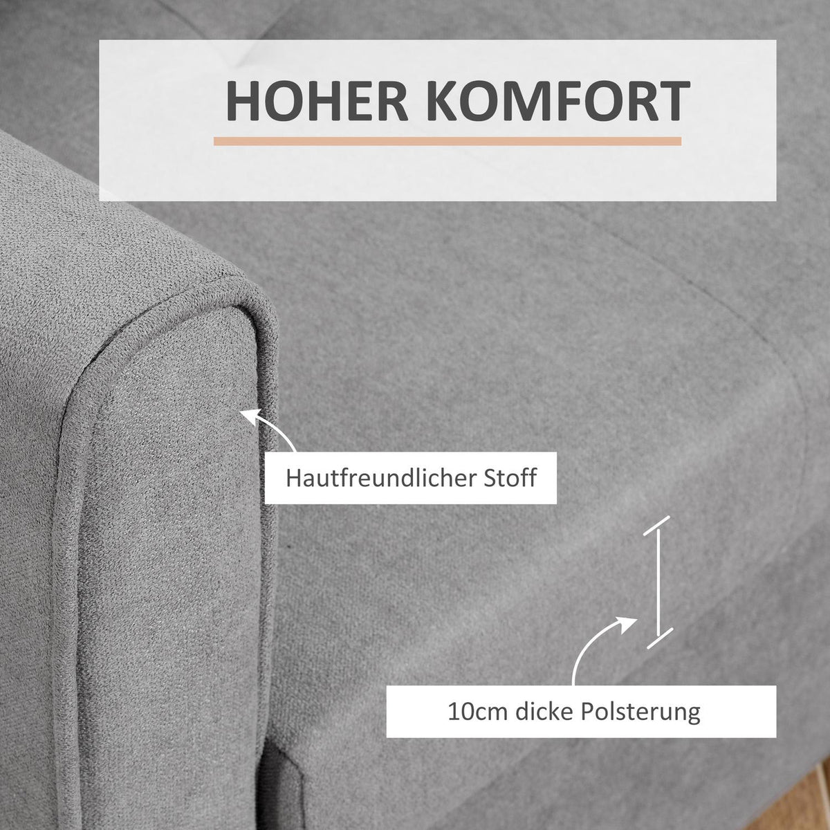 2-Seater Sofa Bed With Bed Function, Storage Space & Back Cushion, Polycotton, Wood, Gray, 152X101X81Cm