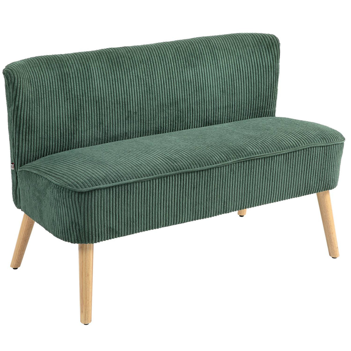 2 Seater Sofa, Corduroy Look Couch, Wooden Legs, Padded Upholstered Sofa, Double Sofa for Living Room, Bedroom, 117 x 56.5 x 77 cm, Green |