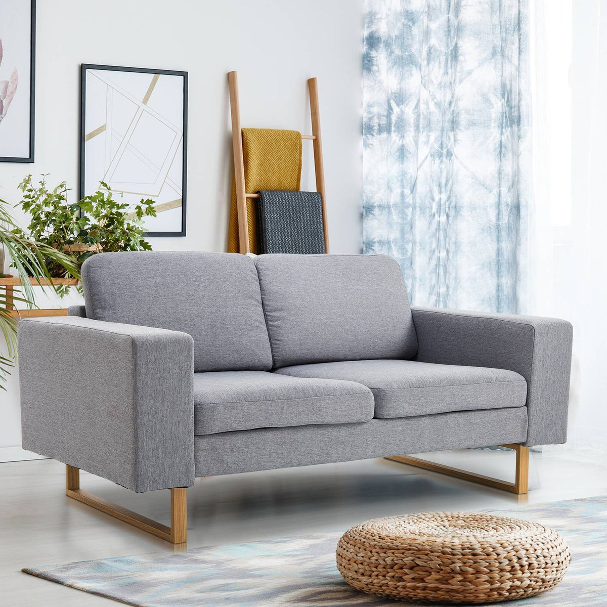 2-Seater Sofa, Corner Sofa, Upholstered Sofa, Fabric Sofa, Seating, Wood, Light Gray
