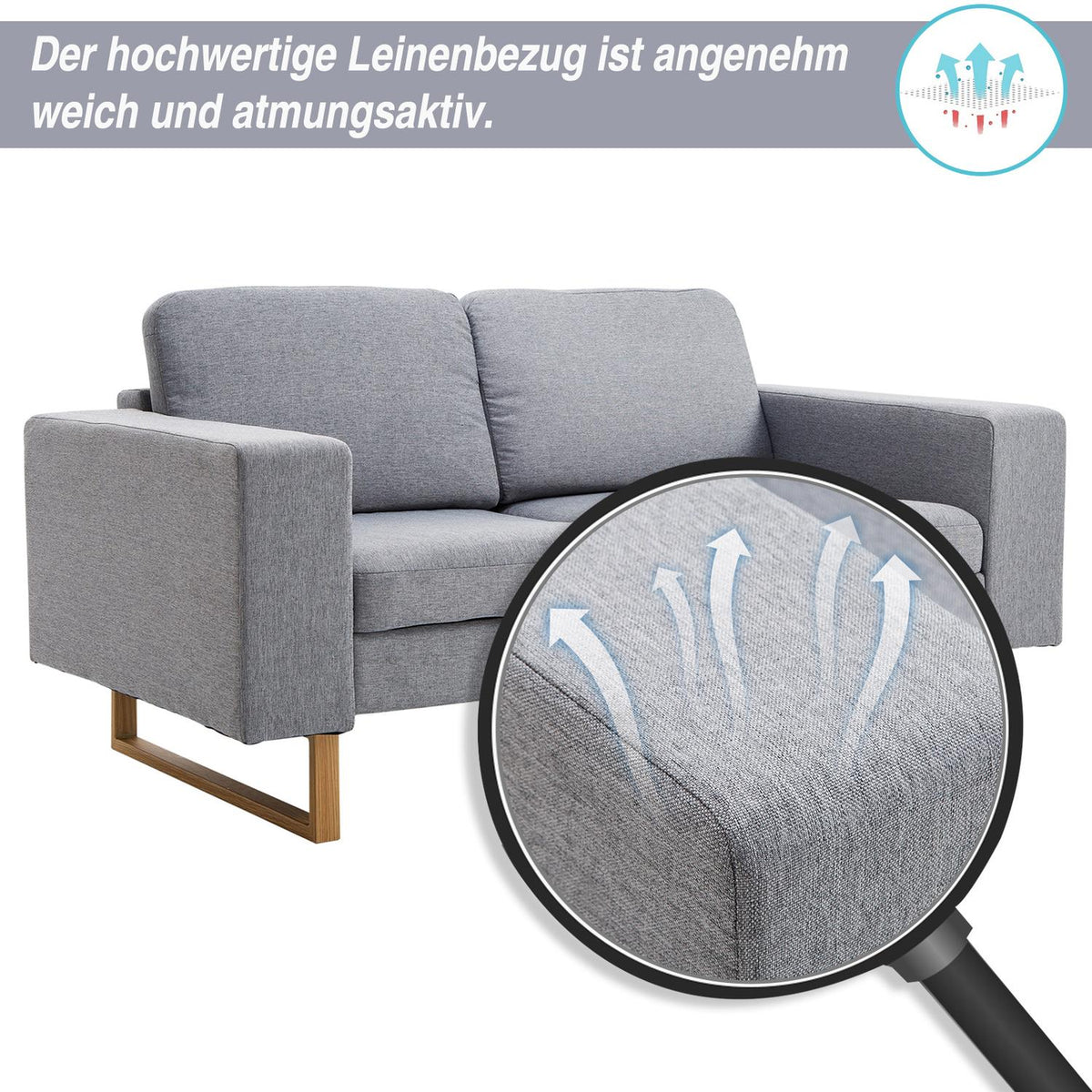 2-Seater Sofa, Corner Sofa, Upholstered Sofa, Fabric Sofa, Seating, Wood, Light Gray