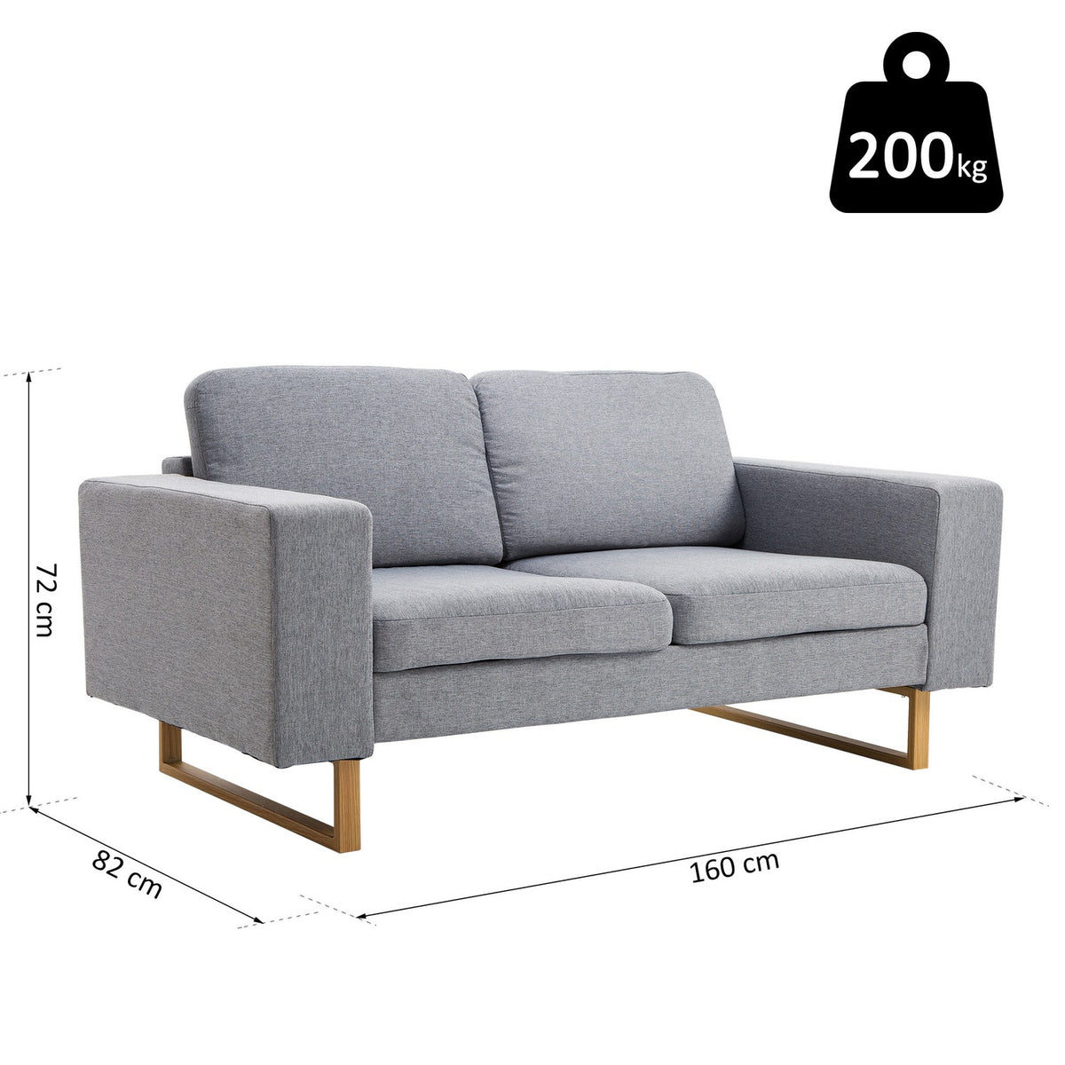 2-Seater Sofa, Corner Sofa, Upholstered Sofa, Fabric Sofa, Seating, Wood, Light Gray