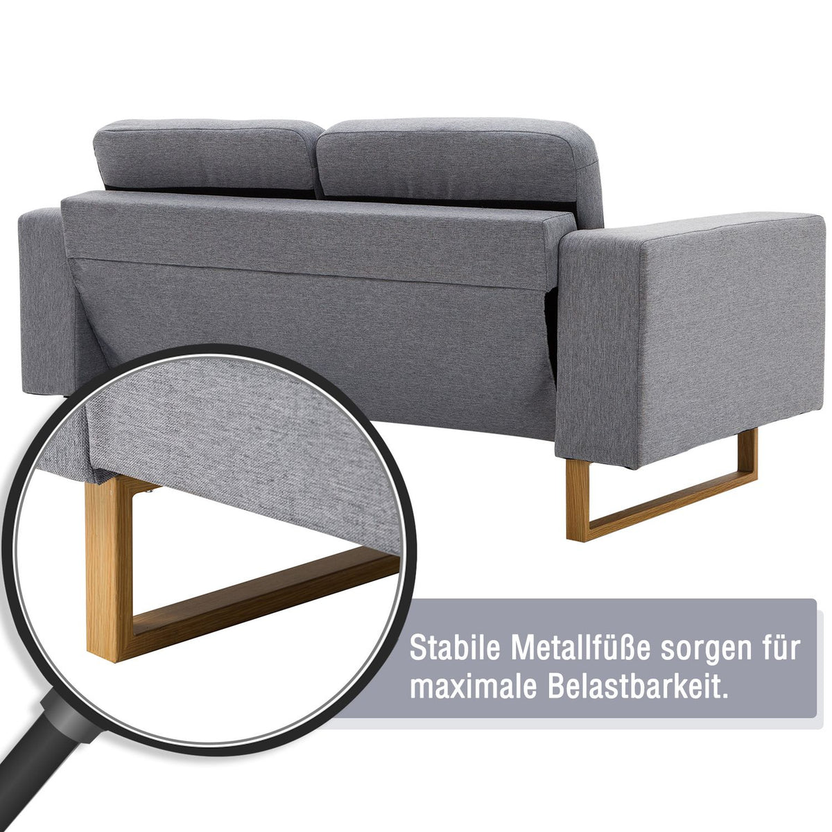 2-Seater Sofa, Corner Sofa, Upholstered Sofa, Fabric Sofa, Seating, Wood, Light Gray